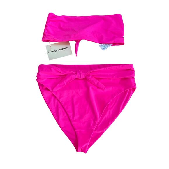 Mara Hoffman Abigail top goldie high waisted tie bottom hot pink XL - Picture 7 of 13